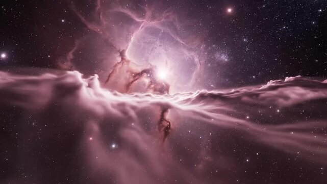 Cosmic Nebula and Starfield Scene Featuring Violent Lightning and Interstellar Cloud Formation