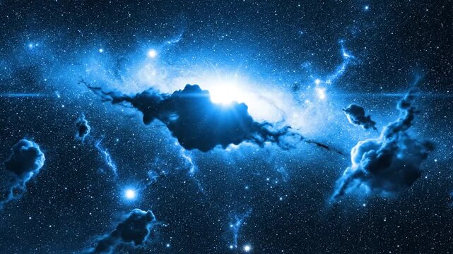 Captivating cosmic cloud formations with luminous stars and galactic phenomena in a mesmerizing celestial display