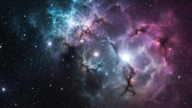Timelapse of a Nebula with Dynamic Color Changes and Starfield Expansion