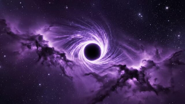 Cosmic Black Hole Appearances in Deep Space with Vibrant Purple Accents