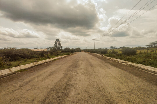 Straight Asphalt Access Road Leading Towards Suswa SGR Railway Station, Rift Valley, Kenya