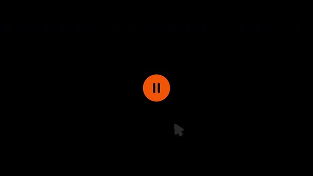 Play pause media player button icon animation with hand cursor pressing on alpha channel