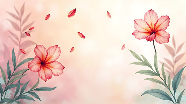 Floating colorful ixora blossoms over a soft watercolor-inspired pastel background, artistic tropical floral concept, clean modern composition, elegant gradients