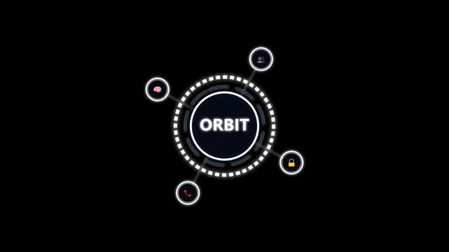Orbit digital interface hud with glowing icons for brain security and communication.