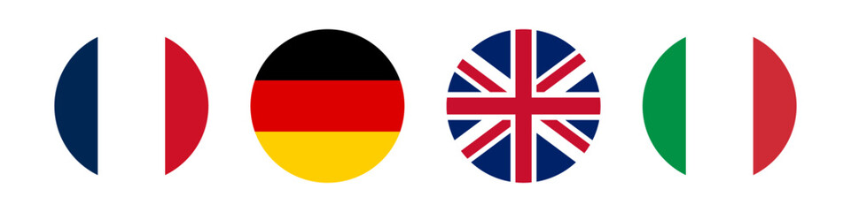 Obraz premium European Country Flag Icons Set in Minimal Circle Vector Style