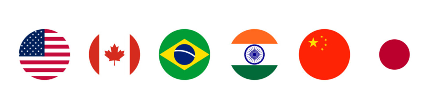 World Country Circle Flag Icons Set in Flat Vector Style