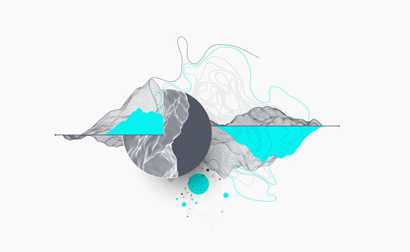 Trendy abstract wireframe background. Modern science art elements. Surface illustration inside circles. Vector