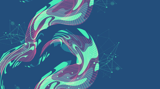 The abstract wave is made in a frame style. Template for science and technology presentation. Vector art.