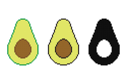 Pixel Art Avocado Icon Set in Retro Game Style