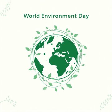 World environment day concept illustration with a green earth globe surrounded by leaves