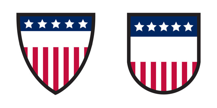 USA Patriotic Shield Badge Set in Flat Vector Style