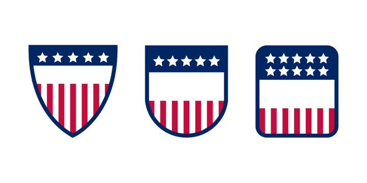 USA Patriotic Shield Badge Set in Flat Vector Style