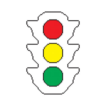 Traffic Light Pixel Art Icon in Retro 8 Bit Style