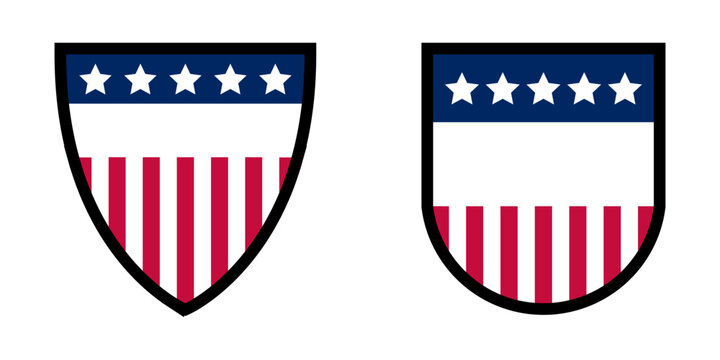 USA Patriotic Shield Badge Set in Flat Vector Style