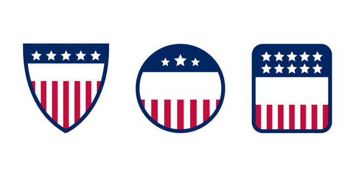 USA Patriotic Shield Badge Set in Flat Vector Style