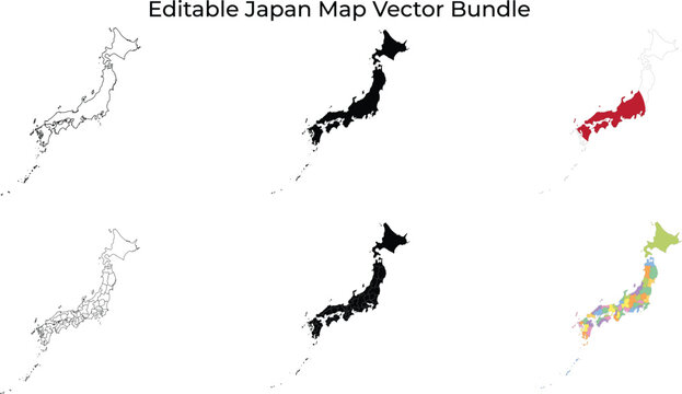 Japan map bundle: outline, silhouette, and regions