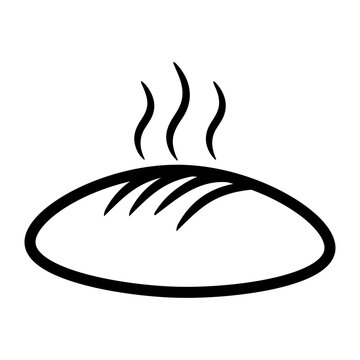 Simple Black and White Icon of a Loaf of Freshly Baked Bread with Steam minimalist vector illustration