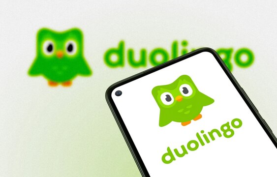 Chittagong, Bangladesh- 17 May 2026: Duolingo logo is displayed on smartphone. Duolingo is educational tech company which produces learning apps and provides language certification