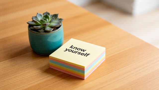 Succulent plant and sticky notes on table