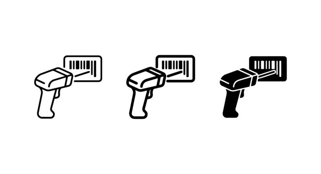 Barcode Scanner Icons, Retail Technology, Product Identification, Vector Set