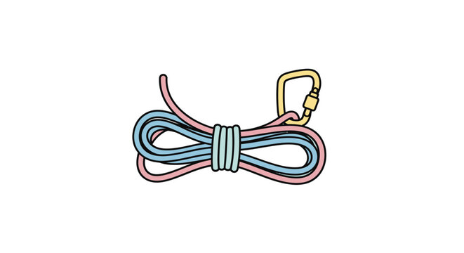 Colorful climbing rope with carabiner.