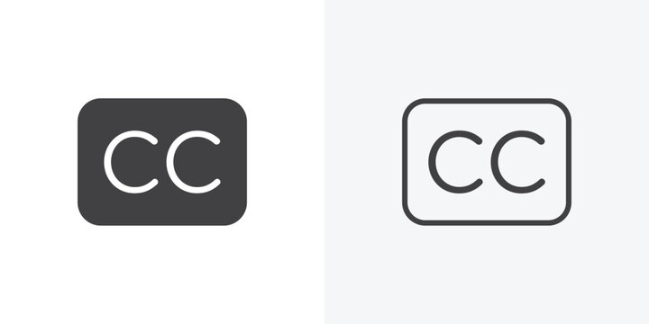 Closed caption icon vector sign symbol isolated on white. Stroke and clipart style