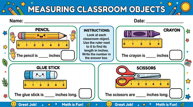 Measuring objects STEM worksheet for kids