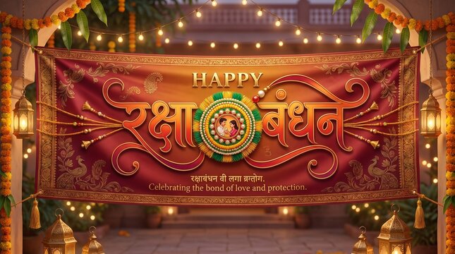 Indian festival Raksha Bandhan hand lettring Greeting Card Template Design with rakhi and creative text.