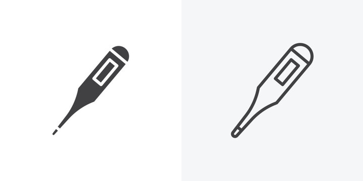 Digital thermometer icon vector sign symbol isolated on white. Stroke and clipart style
