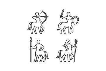 Fototapeta premium Four centaur zodiac signs in a simple line art style on a white background