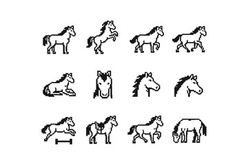 Obraz premium Collection of pixel art horses in various poses and styles