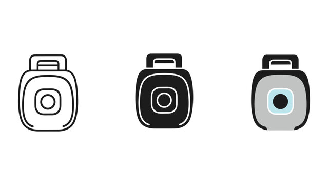 Webcam icon set featuring three variations including simple outline black silhouette and modern colored design for video conferencing and digital communication concepts