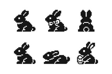 Obraz premium Collection of six pixel art bunnies in various poses and styles