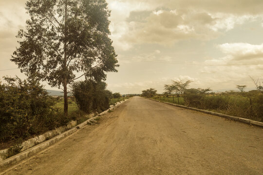 Straight Asphalt Access Road Leading Towards Suswa SGR Railway Station, Rift Valley, Kenya