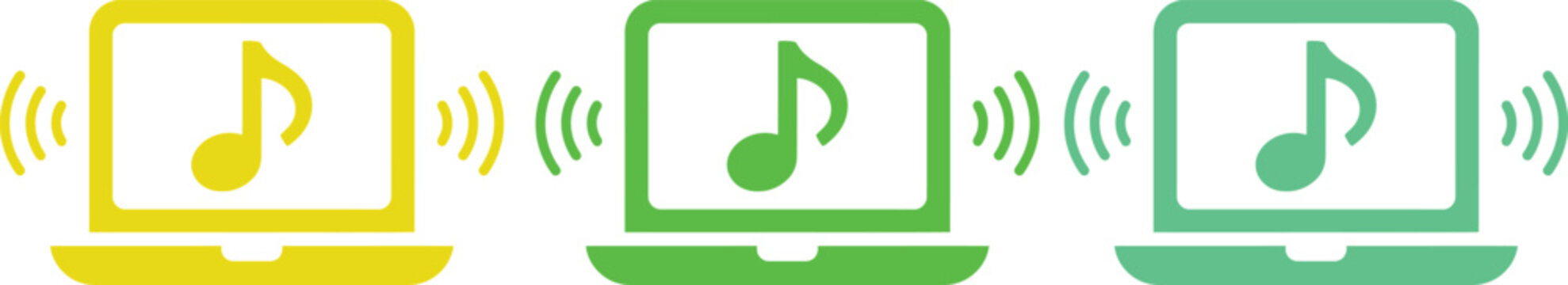 Three laptops sharing music files wirelessly in a network
