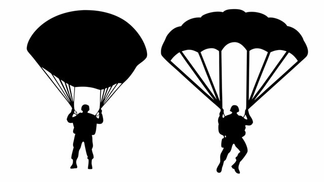 Silhouettes of two paratroopers with different types of parachutes