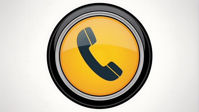 Yellow phone icon, call button, communication symbol, round button