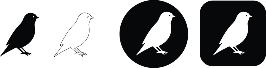 Fototapeta premium Bird set silhouette outline circle and square black and white representations bird small bird