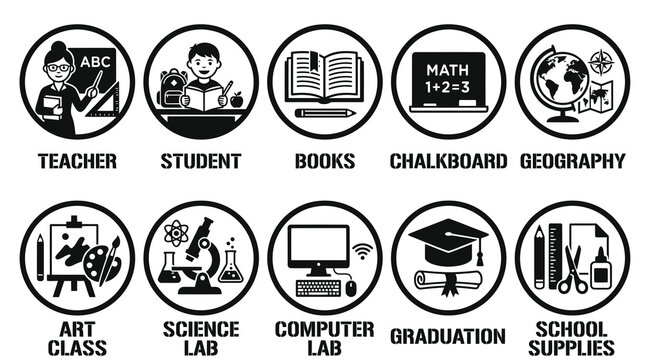 School Subjects and Education Department Icon Set