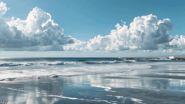 冬の海に積雲が行き交い雲影が水面を走る情景
