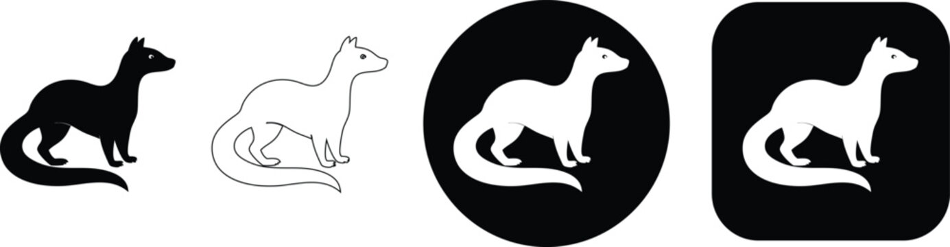 Collection of four distinct weasel in black and white including solid outline circle and square variations