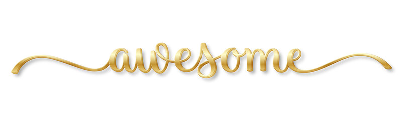 Fototapeta premium AWESOME gold brush lettering banner with drop shadow on transparent background