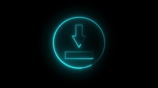 neon download button icon animation. 4k video animation
