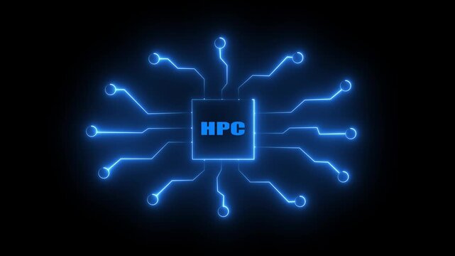 Glowing neon HPC Product lifecycle management system technology concept. Technology, 4k animation video