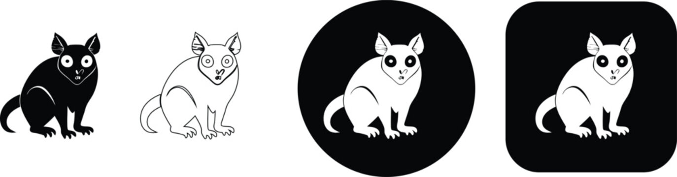 Set of four possum including silhouette outline black circle and black square