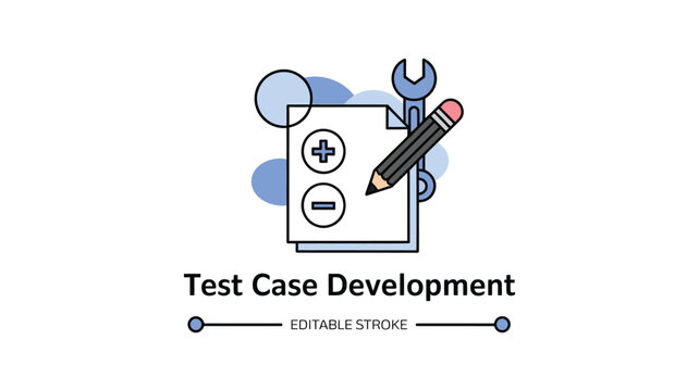 Test case development icon with tools representing software testing and quality assurance