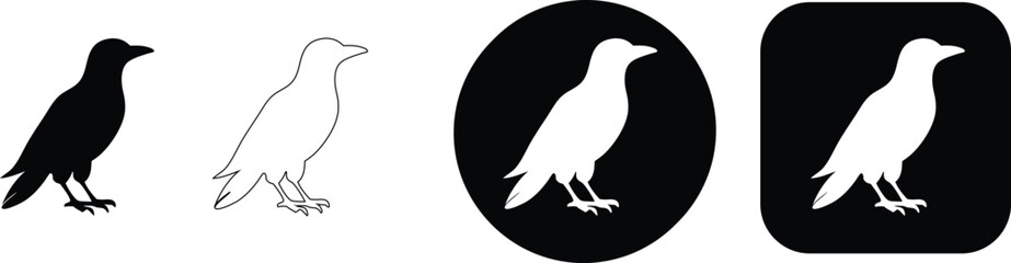 Naklejka premium Crow bird variations black white outline circle square symbol silhouette