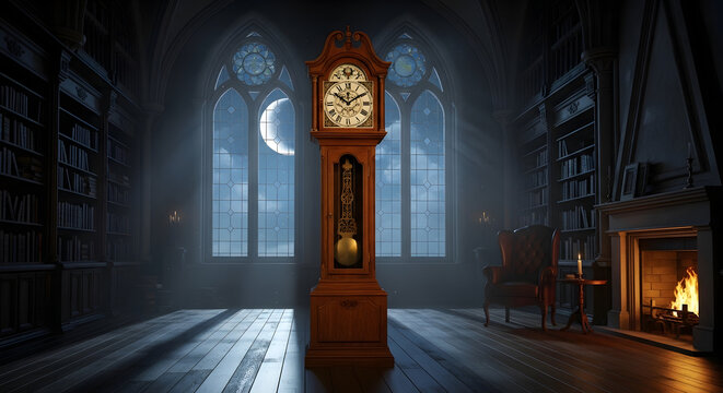 Large grandfather clock standing tall indoors.