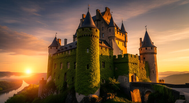 Large Medieval Stone Castle Structure.