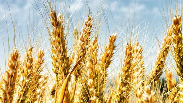 Golden Summer Wheat Field with Full and Heavy Mature Grain Ears